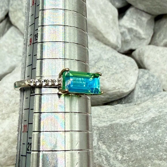Peacock Quartz Emerald Cut Ring 1.4CTW Platinum Over 925 Sz 10 - Picture 16 of 17